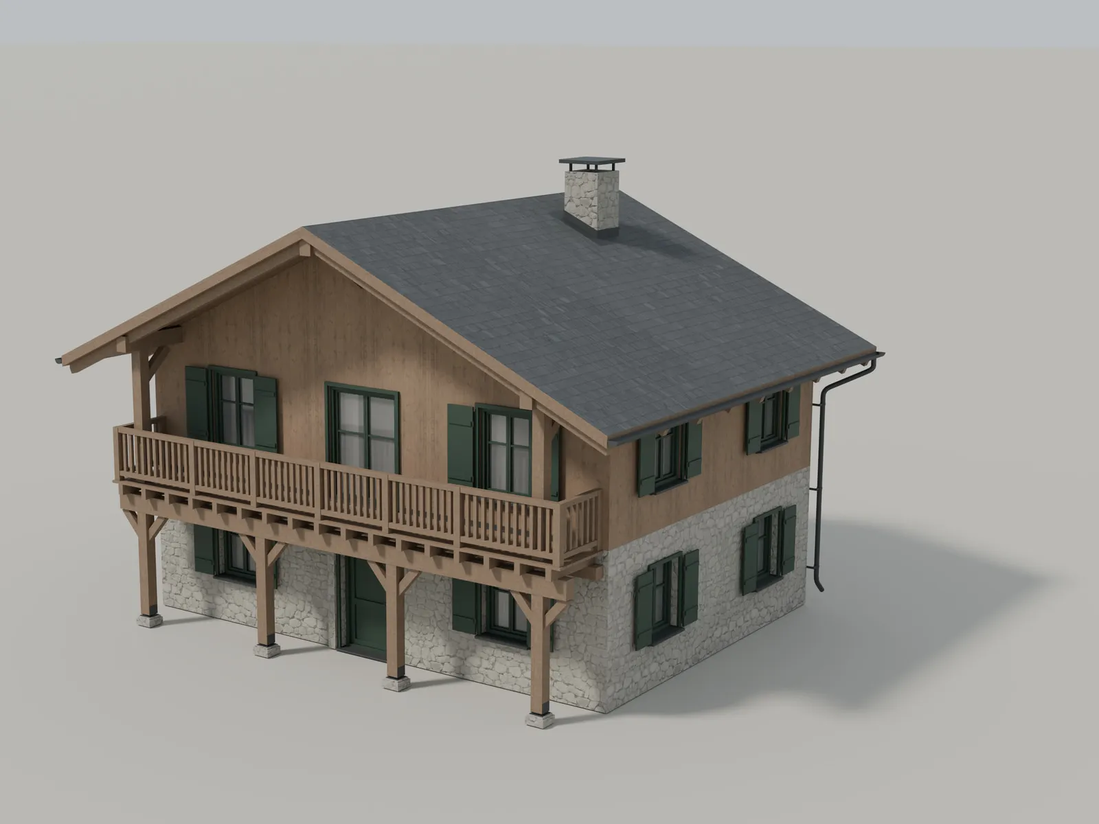 Swiss Alpine Chalet 01 at LOD1, 53,362 triangles, from the same catalogue camera